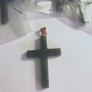 Genuine Vintage Green Jade Cross Pendant_ Jewelry